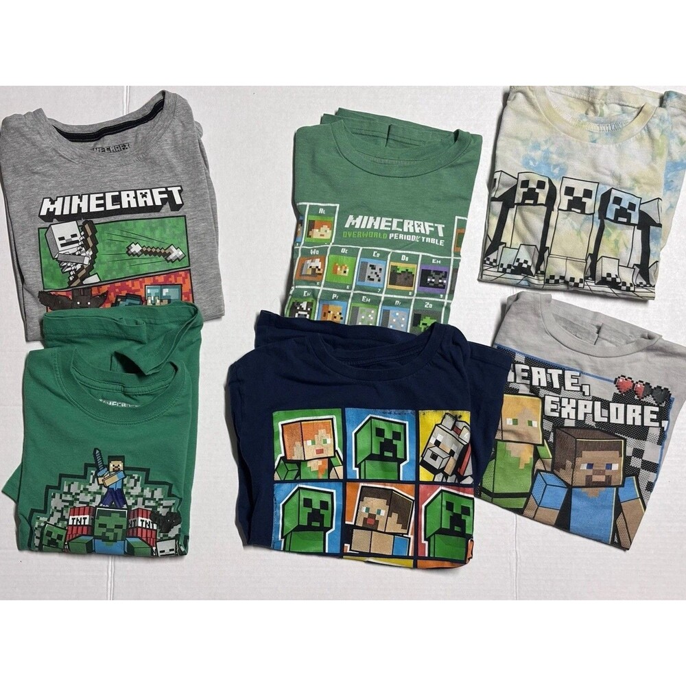 Set Of 6 Boys Minecraft T-Shirts Mojang Creepers Zombies Mobs Size M-XL